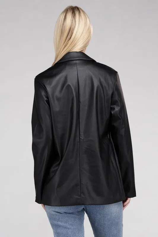 SLEEK PU LEATHER BLAZER