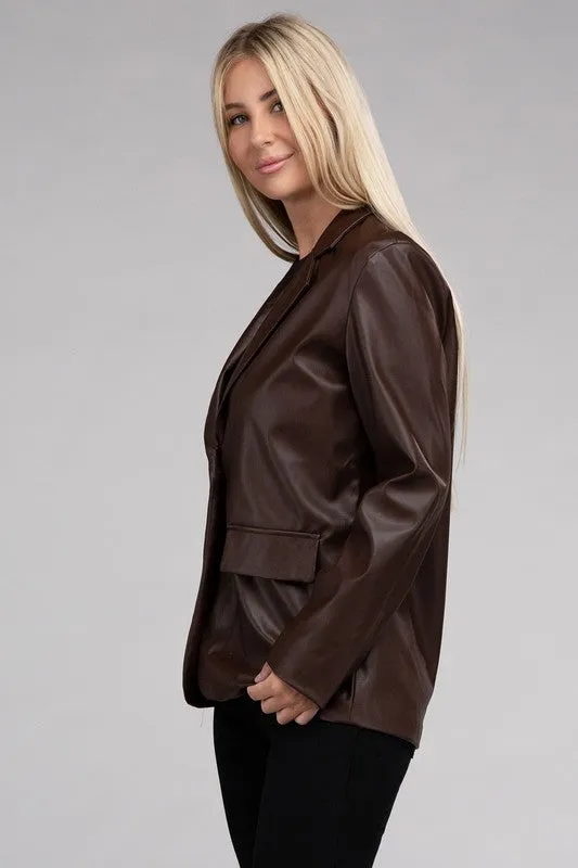 SLEEK PU LEATHER BLAZER