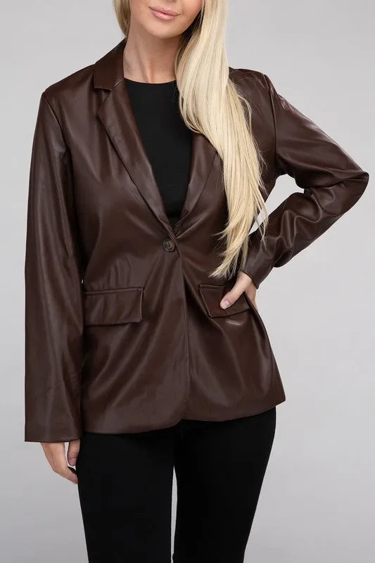 SLEEK PU LEATHER BLAZER