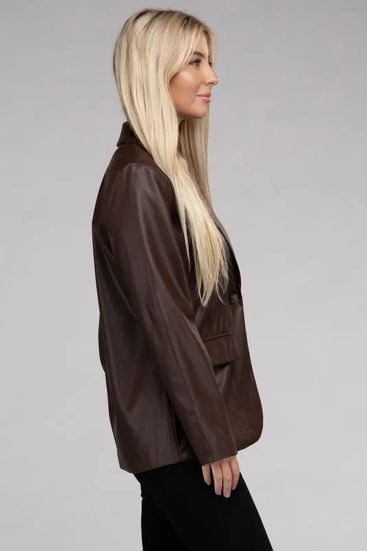 SLEEK PU LEATHER BLAZER