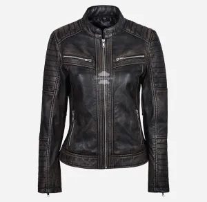 SPEEDSTER Ladies Leather Biker Jacket Vintage Waxed Racer Jacket