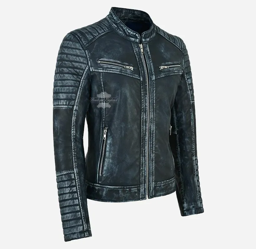 SPEEDSTER Ladies Leather Biker Jacket Vintage Waxed Racer Jacket