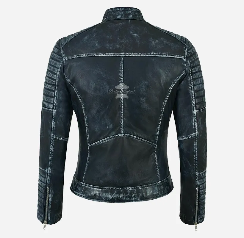 SPEEDSTER Ladies Leather Biker Jacket Vintage Waxed Racer Jacket