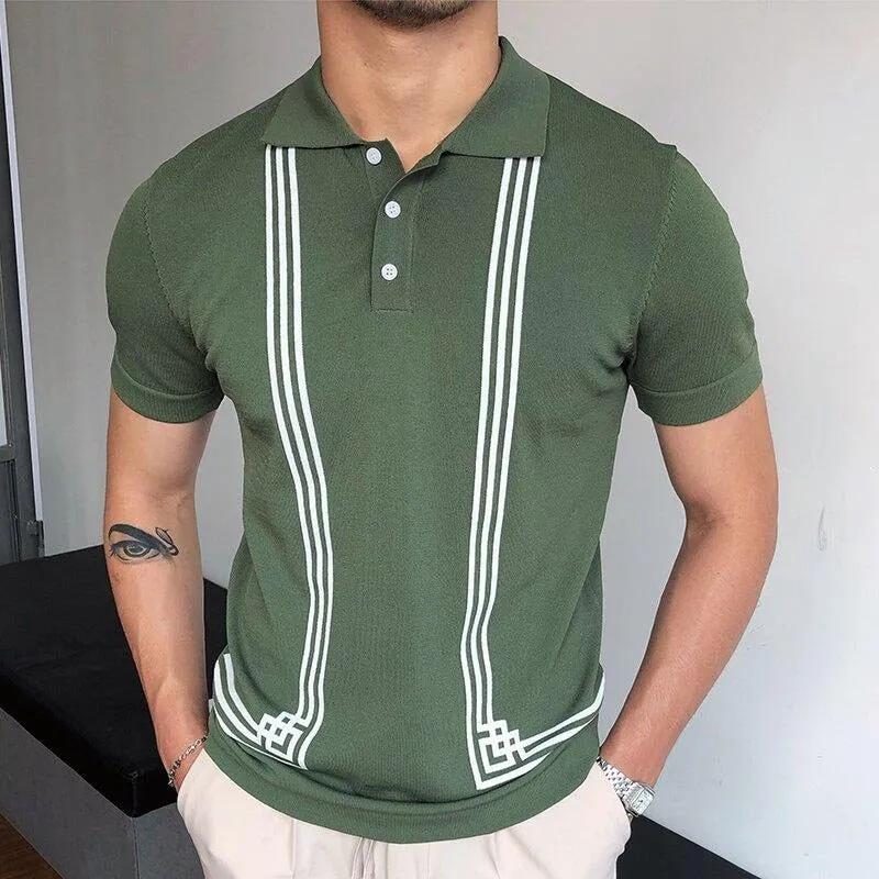 Striped Polo Green-White T-Shirt