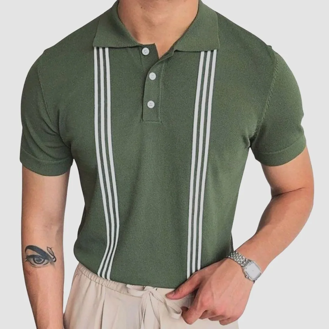 Striped Polo Green-White T-Shirt