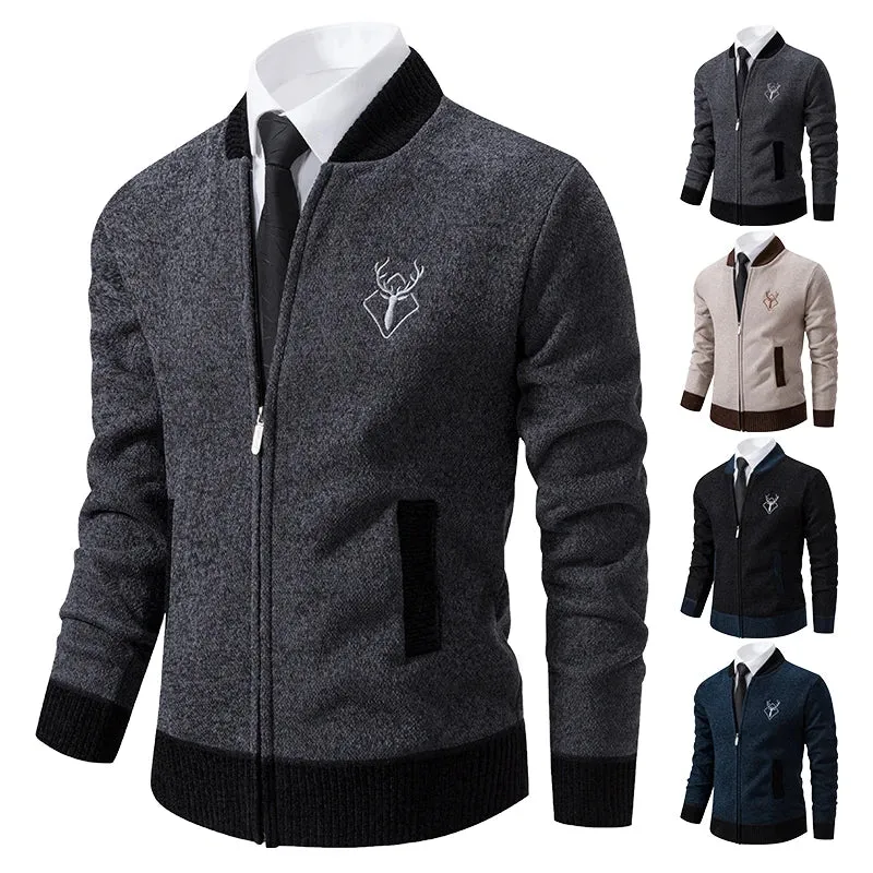 Sweater Cardigan Knitted Men's Clothing Korean Style Long Sleeve Fleece Warm Overcoat Baseball Jumper New Wool Sweatercoat