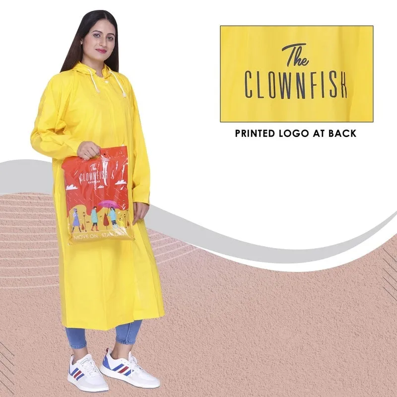 THE CLOWNFISH Juliet Series Raincoats for Women Rain Coat for Women Raincoat for Ladies Waterproof Reversible Double Layer Longcoat with Printed Plastic Pouch (Blue, Large)