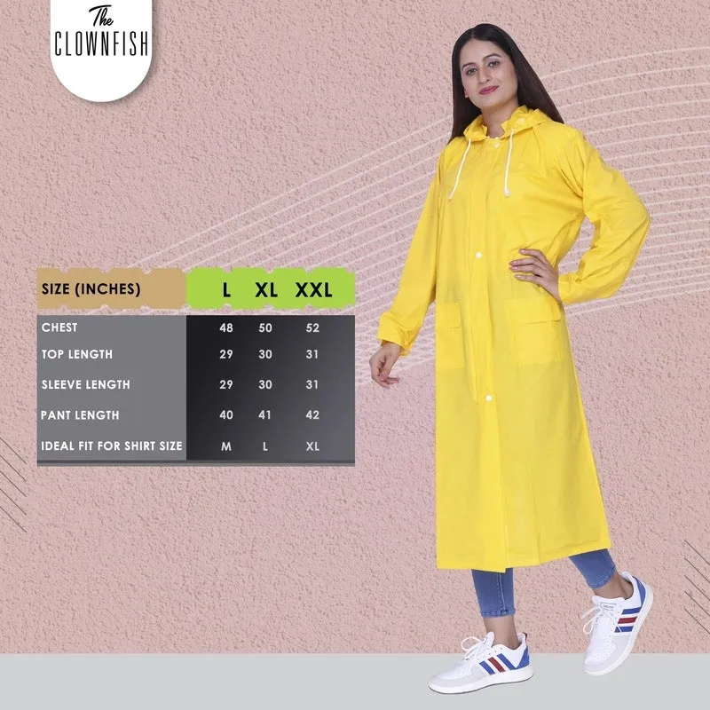 THE CLOWNFISH Juliet Series Raincoats for Women Rain Coat for Women Raincoat for Ladies Waterproof Reversible Double Layer Longcoat with Printed Plastic Pouch (Blue, Large)