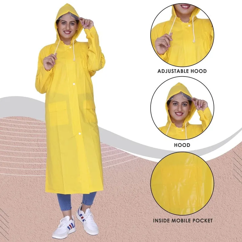 THE CLOWNFISH Juliet Series Raincoats for Women Rain Coat for Women Raincoat for Ladies Waterproof Reversible Double Layer Longcoat with Printed Plastic Pouch (Blue, Large)