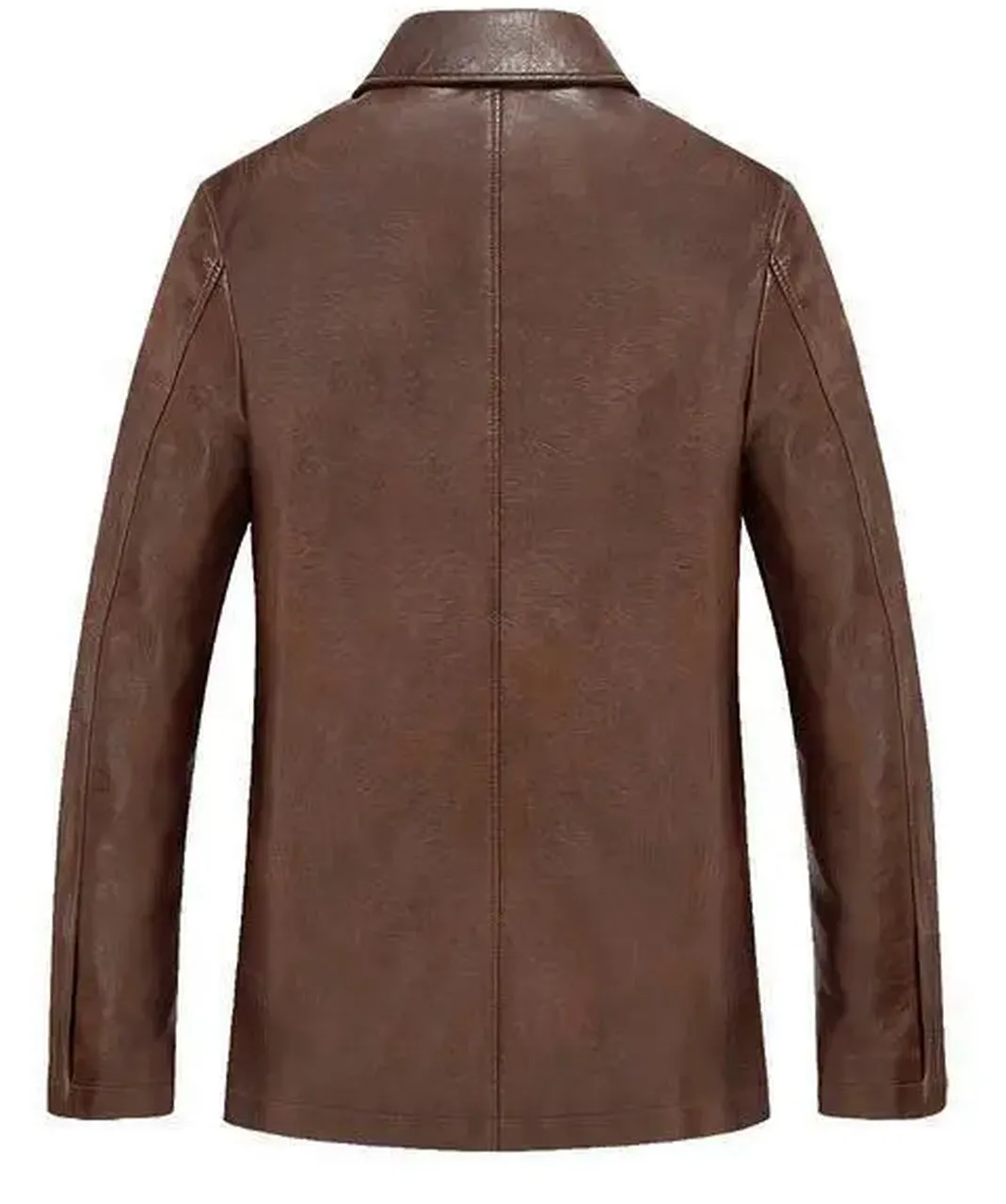 Thick Single Breasted Casual Blazers Leather Jacket For Men In Brown