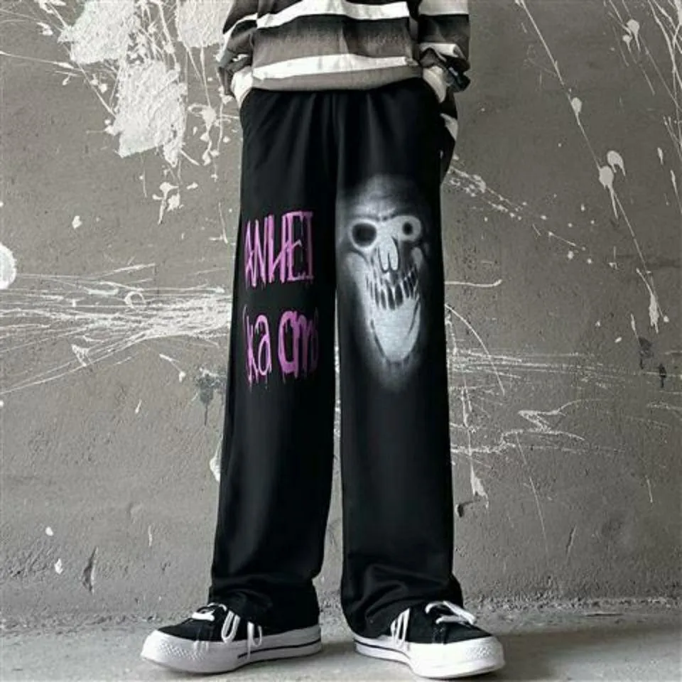 Trendy brand personality graffiti print straight loose wide-leg pants