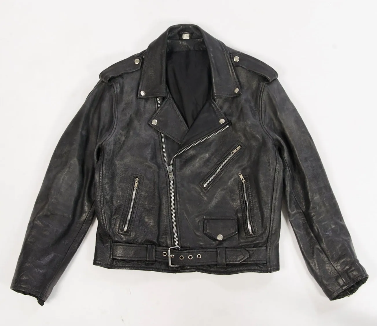 Vintage 1990's Classic Black Moto Leather Jacket (Men's Medium/Large Size 42)