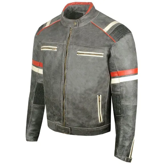 Vintage Cafe Racer Distressed Black Biker Leather Jacket for Men