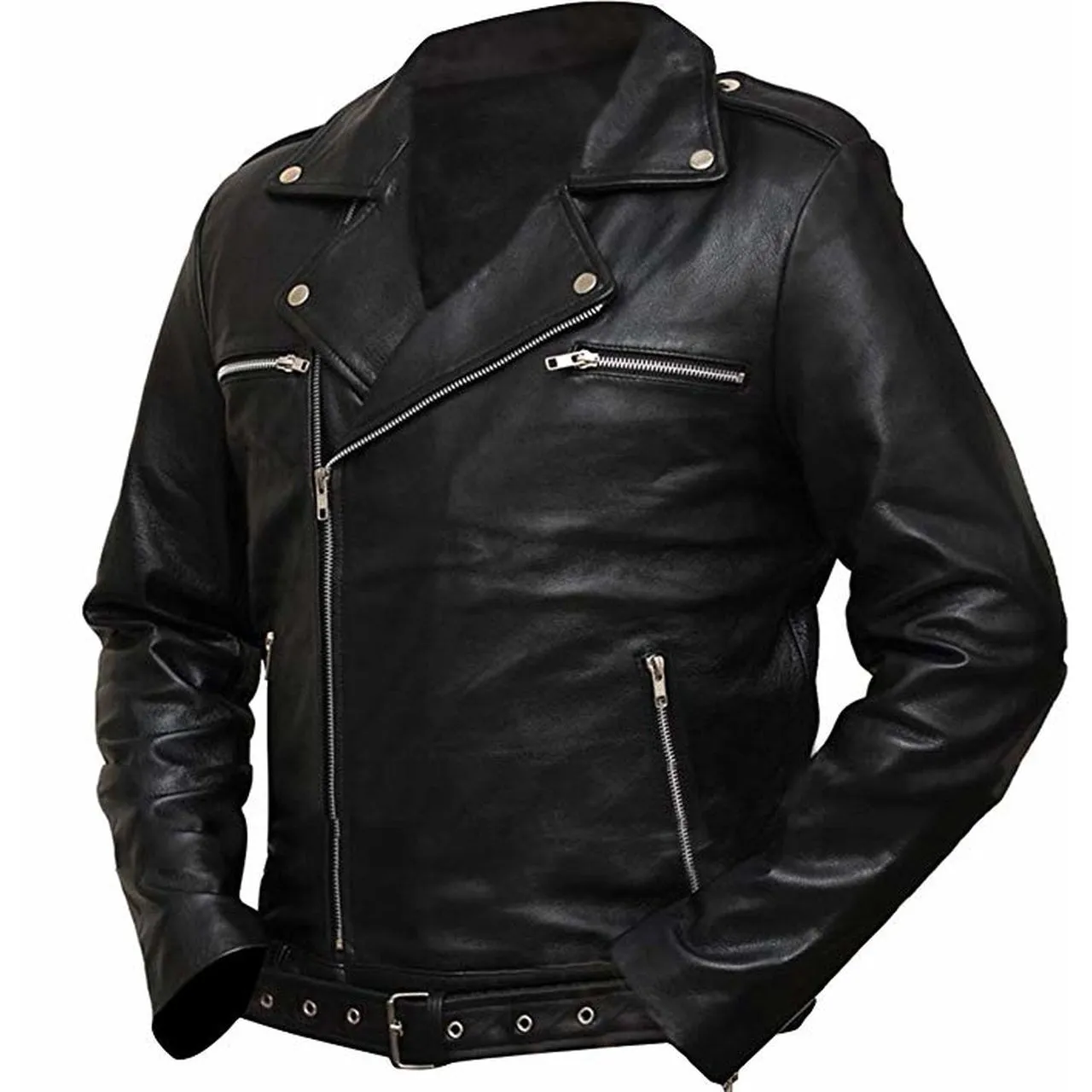 Walking Dead Black Biker Leather Motorcycle Jacket