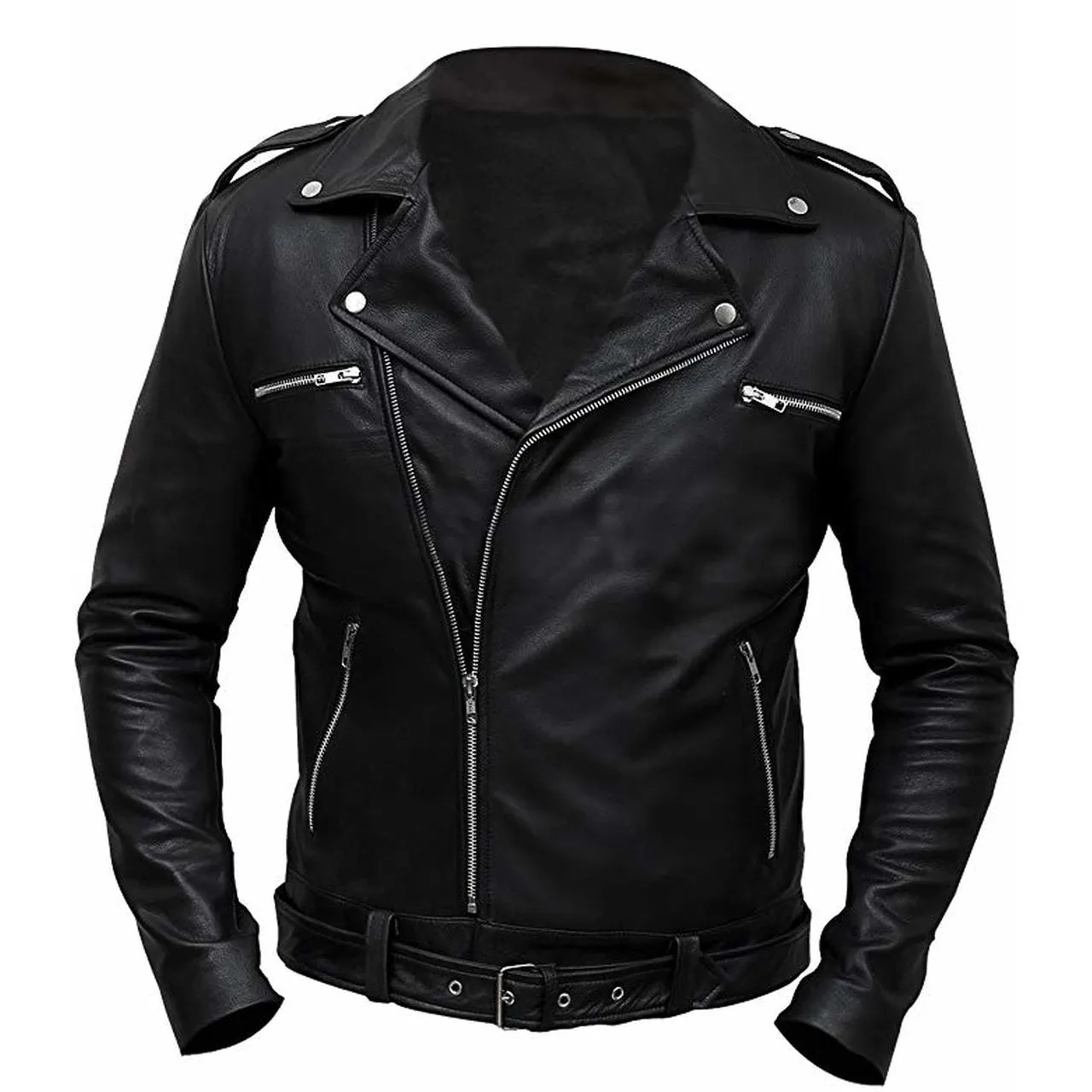 Walking Dead Black Biker Leather Motorcycle Jacket