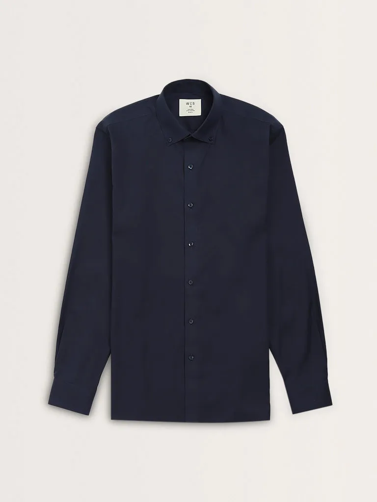 WES Formals Navy Solid Slim-Fit Shirt