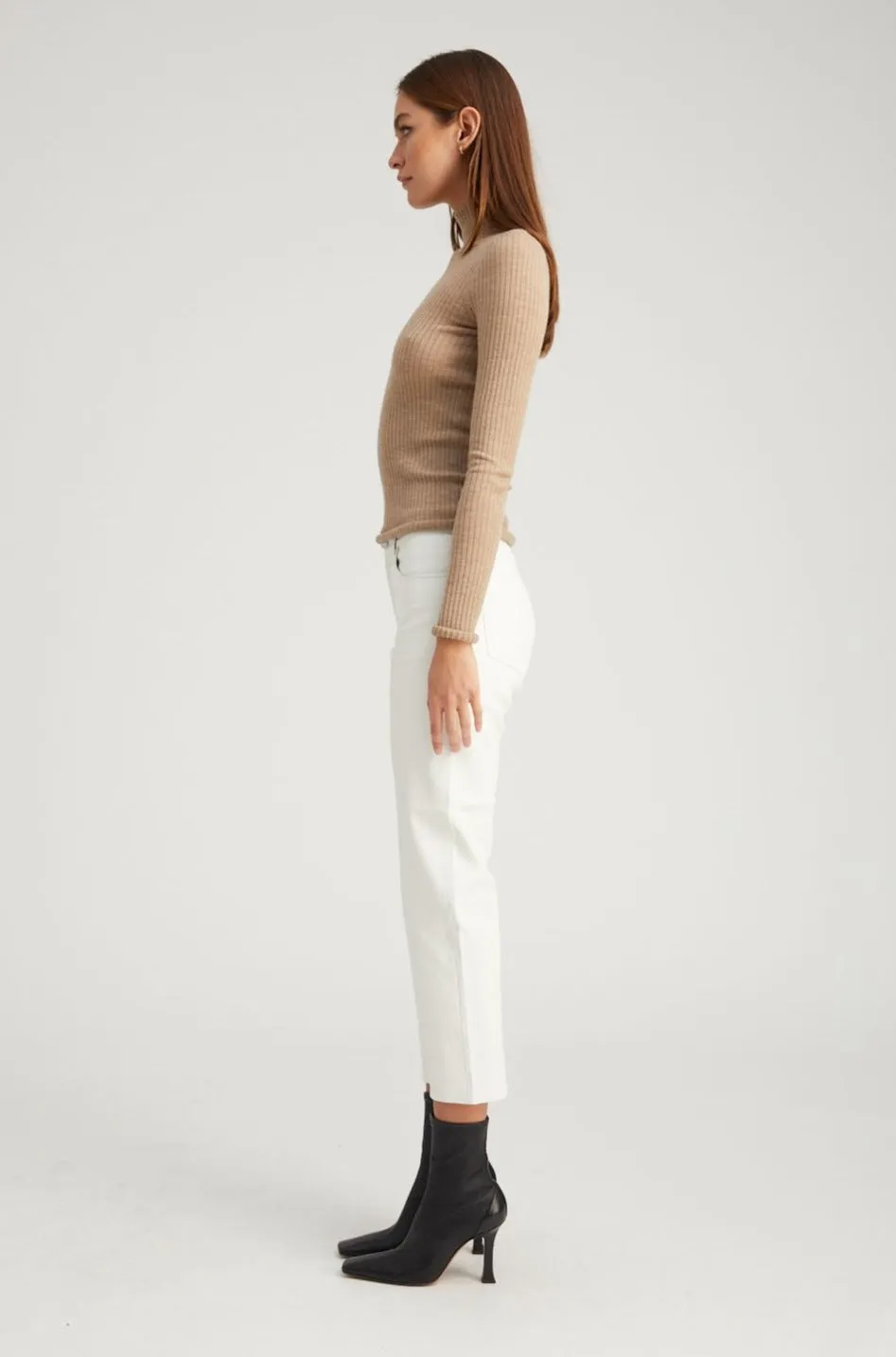 White Leather 5 Pocket Straight Leg Pants