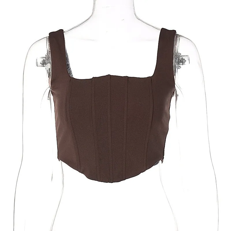 Wjczt Casual Party Women Tee Short Sleeveless Backless Summer Sexy Tank Tops Corset Y2K Tube Crop Tops  Off Shoulder Brown