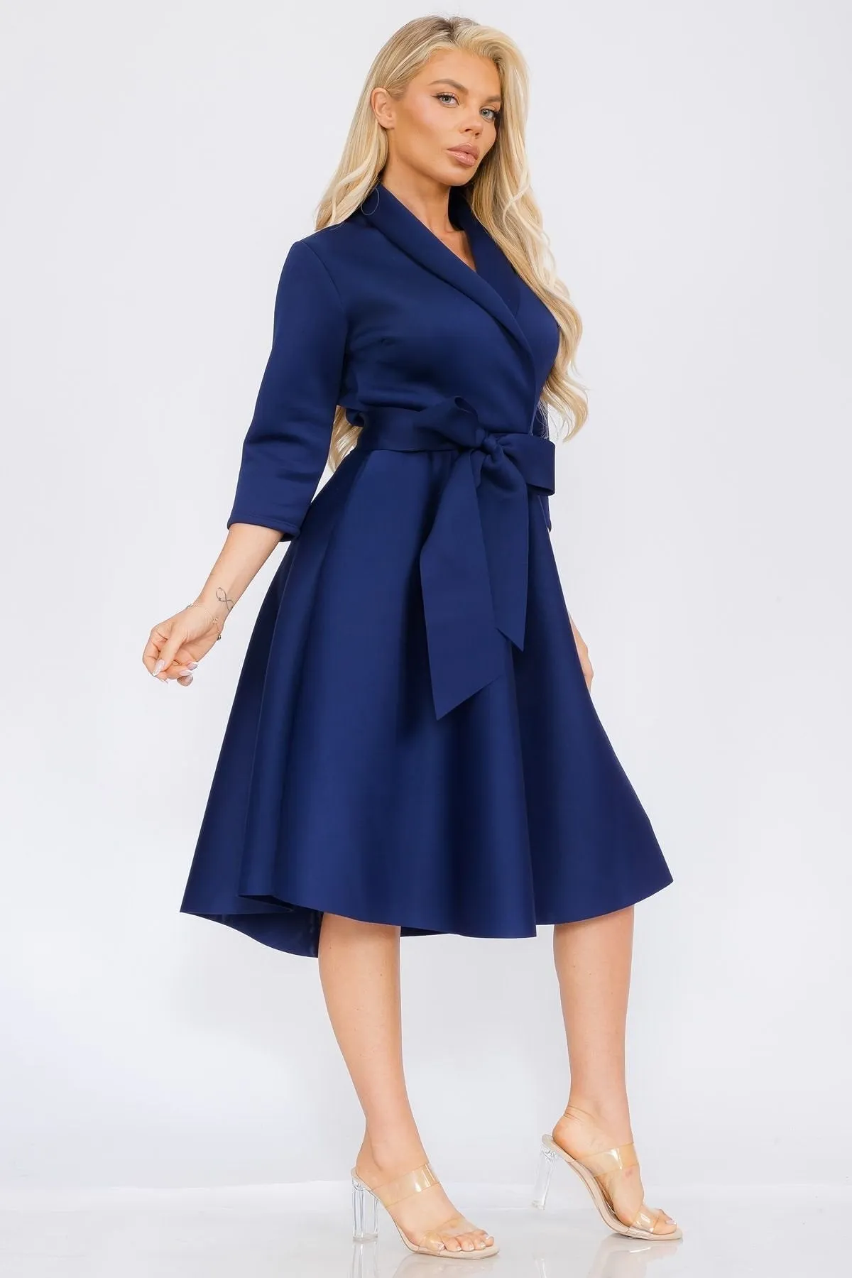 Women Elegant Front Wrap Dress with Tie Waist and Pockets