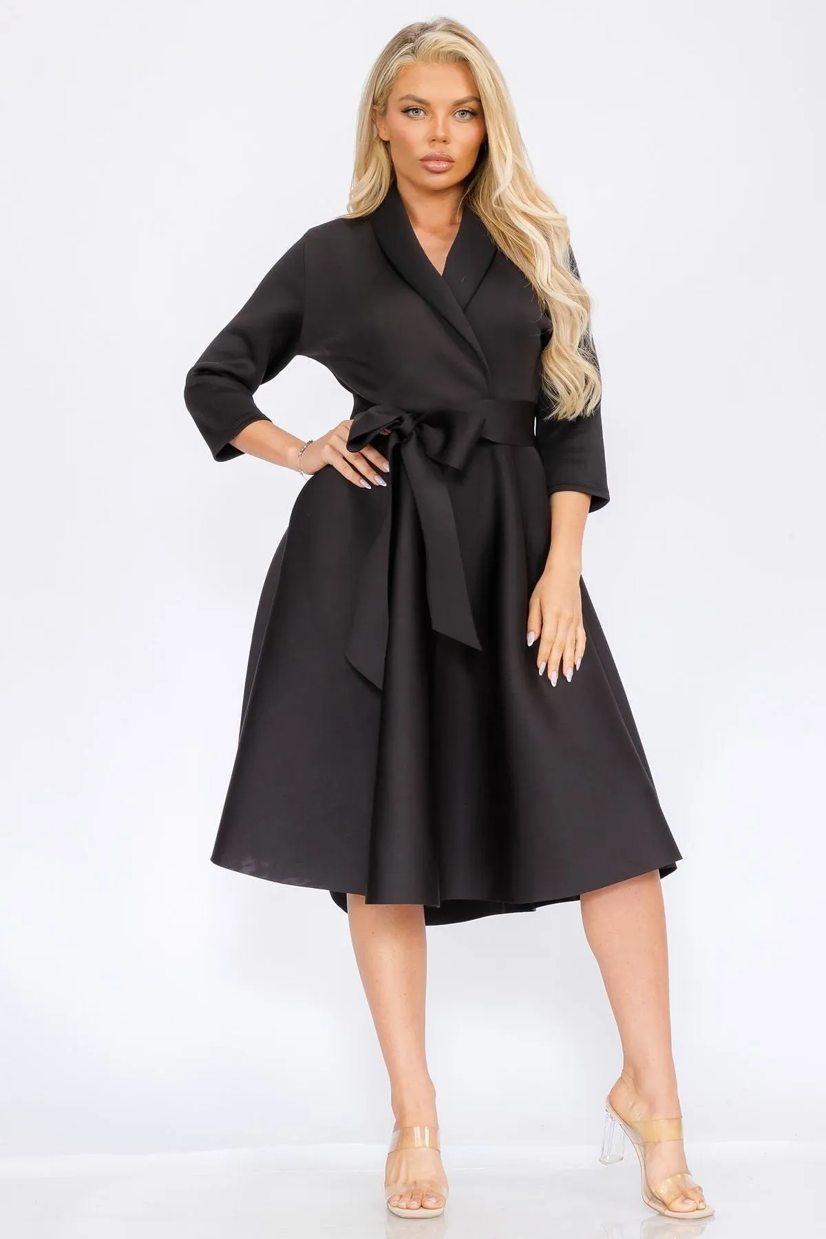 Women Elegant Front Wrap Dress with Tie Waist and Pockets