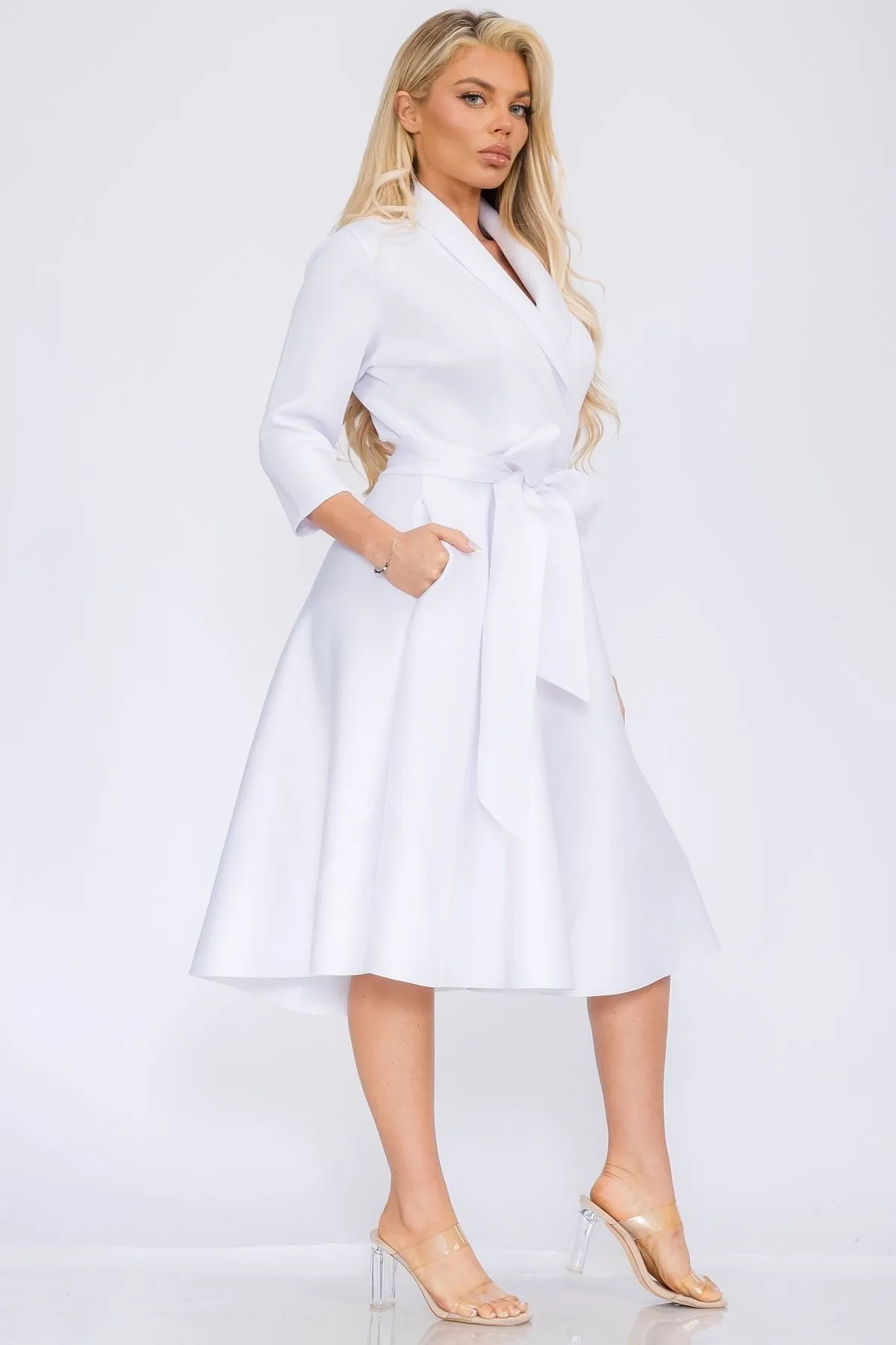 Women Elegant Front Wrap Dress with Tie Waist and Pockets