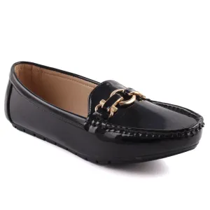 Women “MARLEE”  Patent Stylish Chain Buckle Stitched Detail Moccasin Shoes