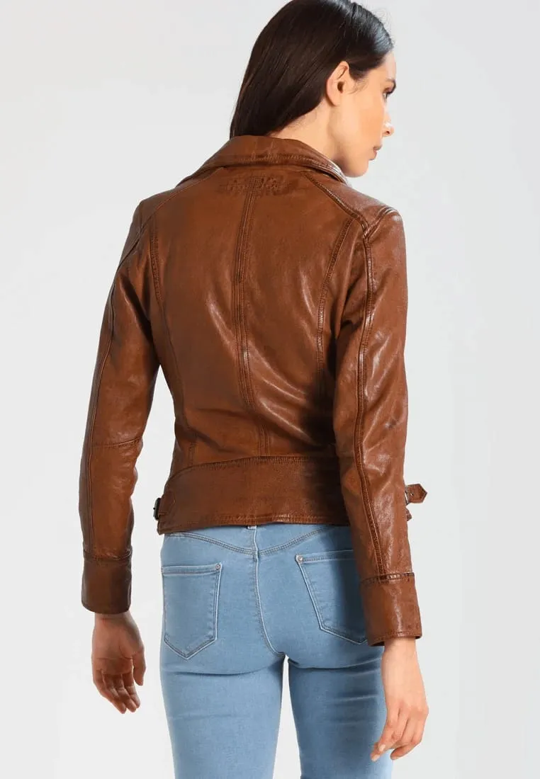 Women’s Crunch Brown Leather Biker Jacket