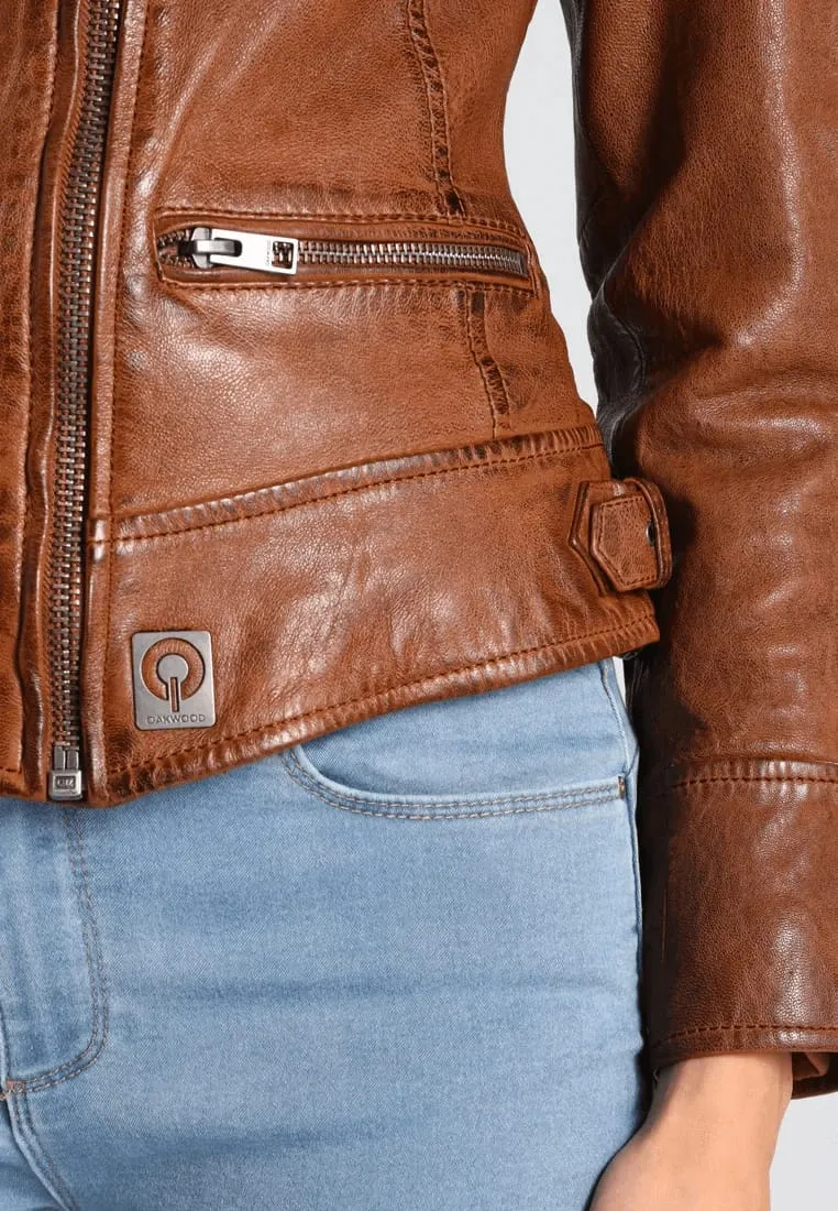 Women’s Crunch Brown Leather Biker Jacket