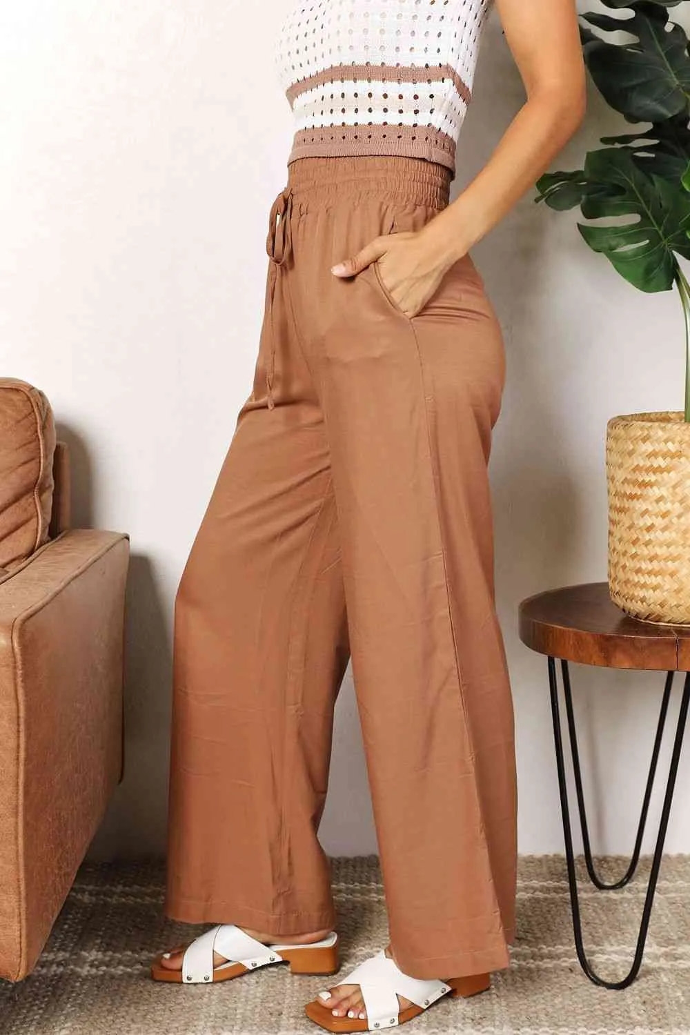 Women's Drawstring Waist Wide Leg Pants