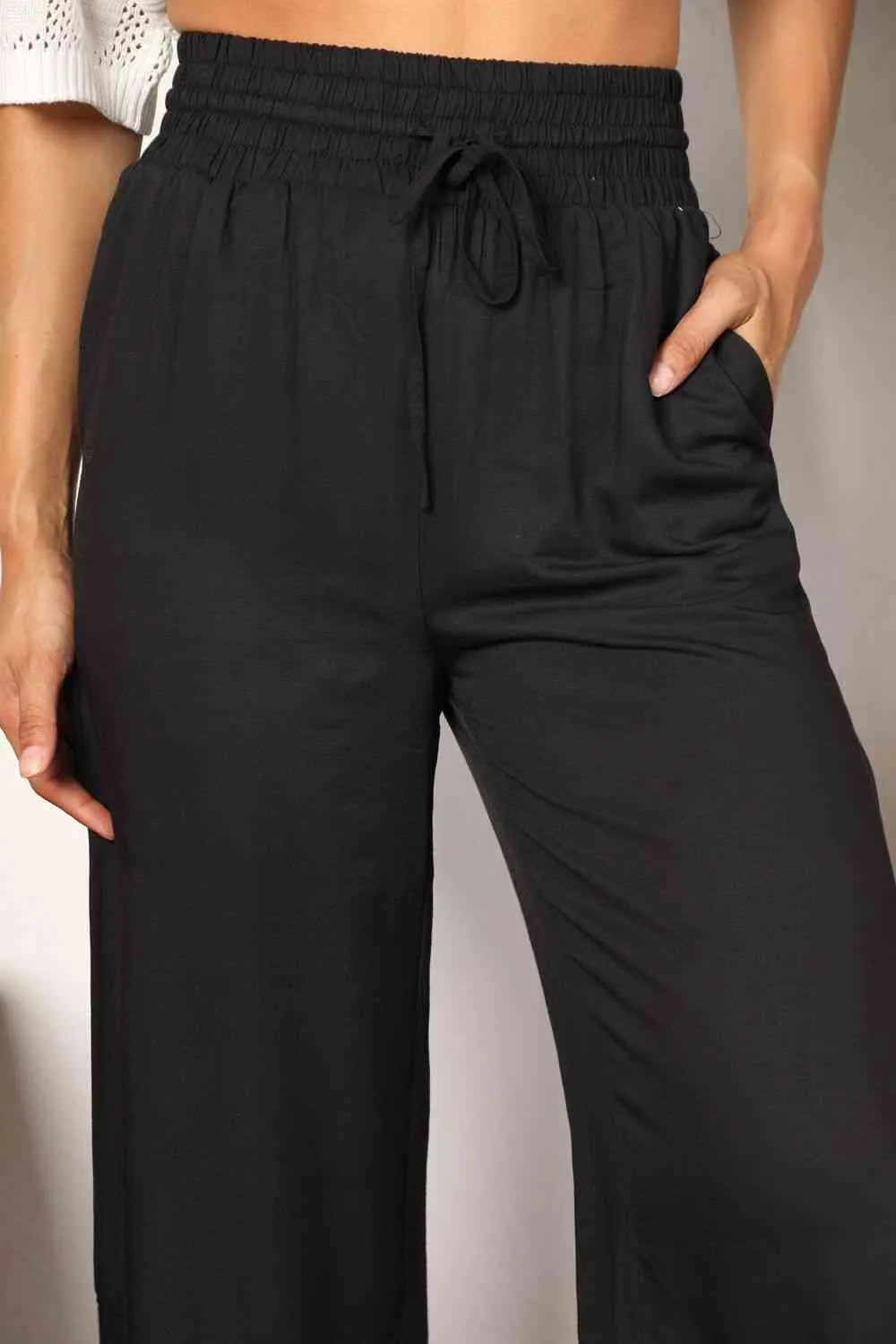 Women's Drawstring Waist Wide Leg Pants