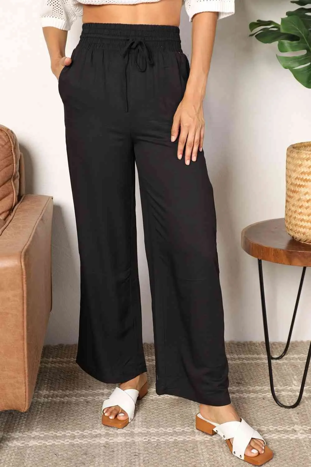 Women's Drawstring Waist Wide Leg Pants