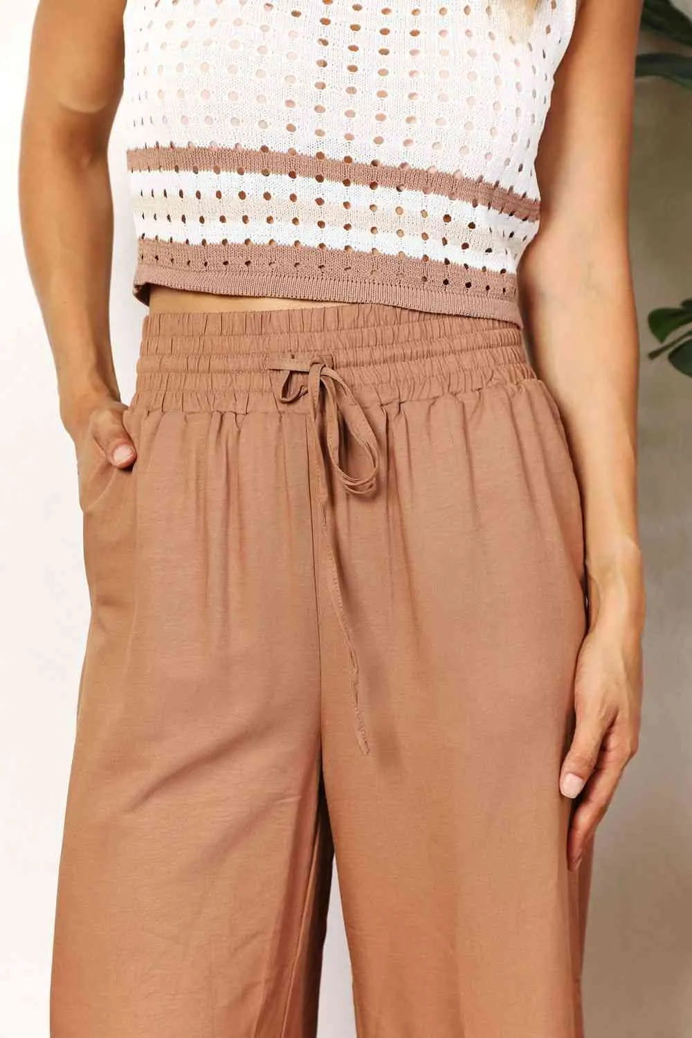 Women's Drawstring Waist Wide Leg Pants