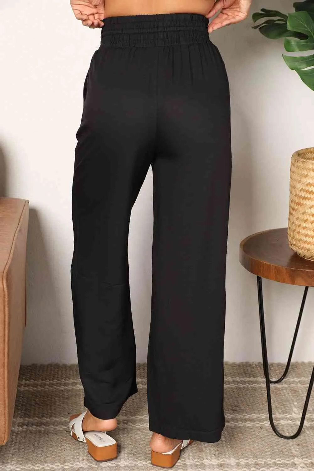 Women's Drawstring Waist Wide Leg Pants