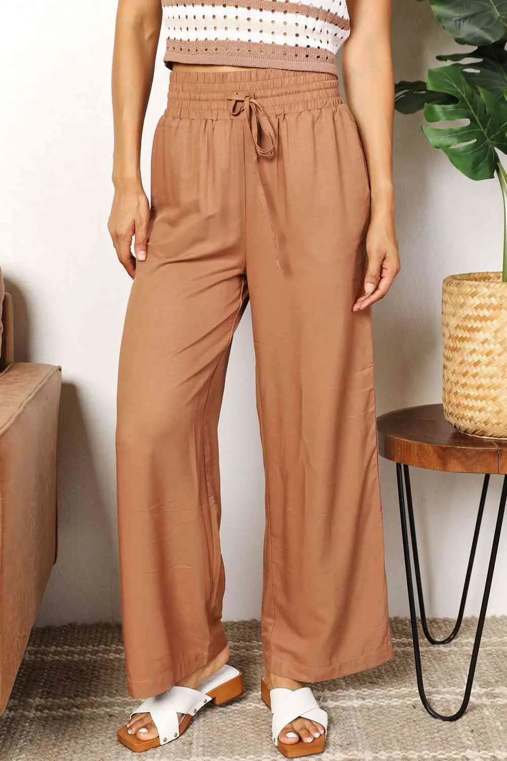 Women's Drawstring Waist Wide Leg Pants