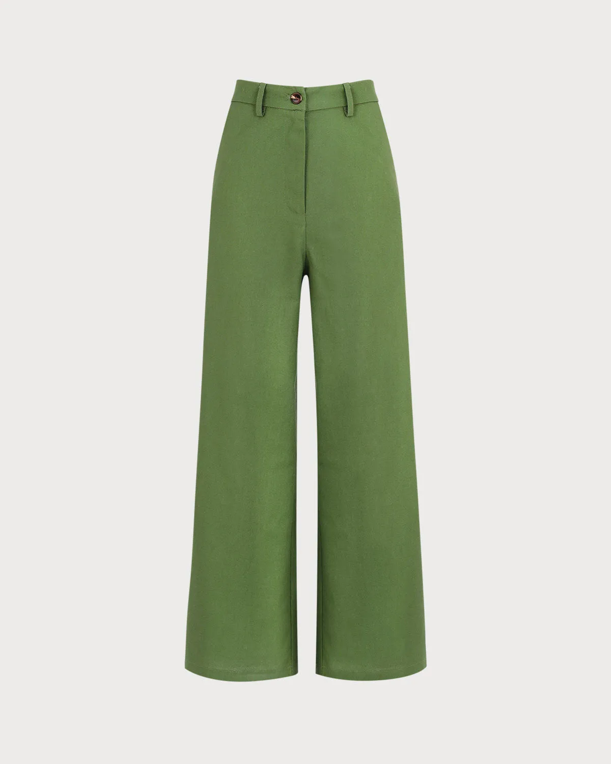 Women's Green High-Waisted Cotton Linen Wide-Leg Pants