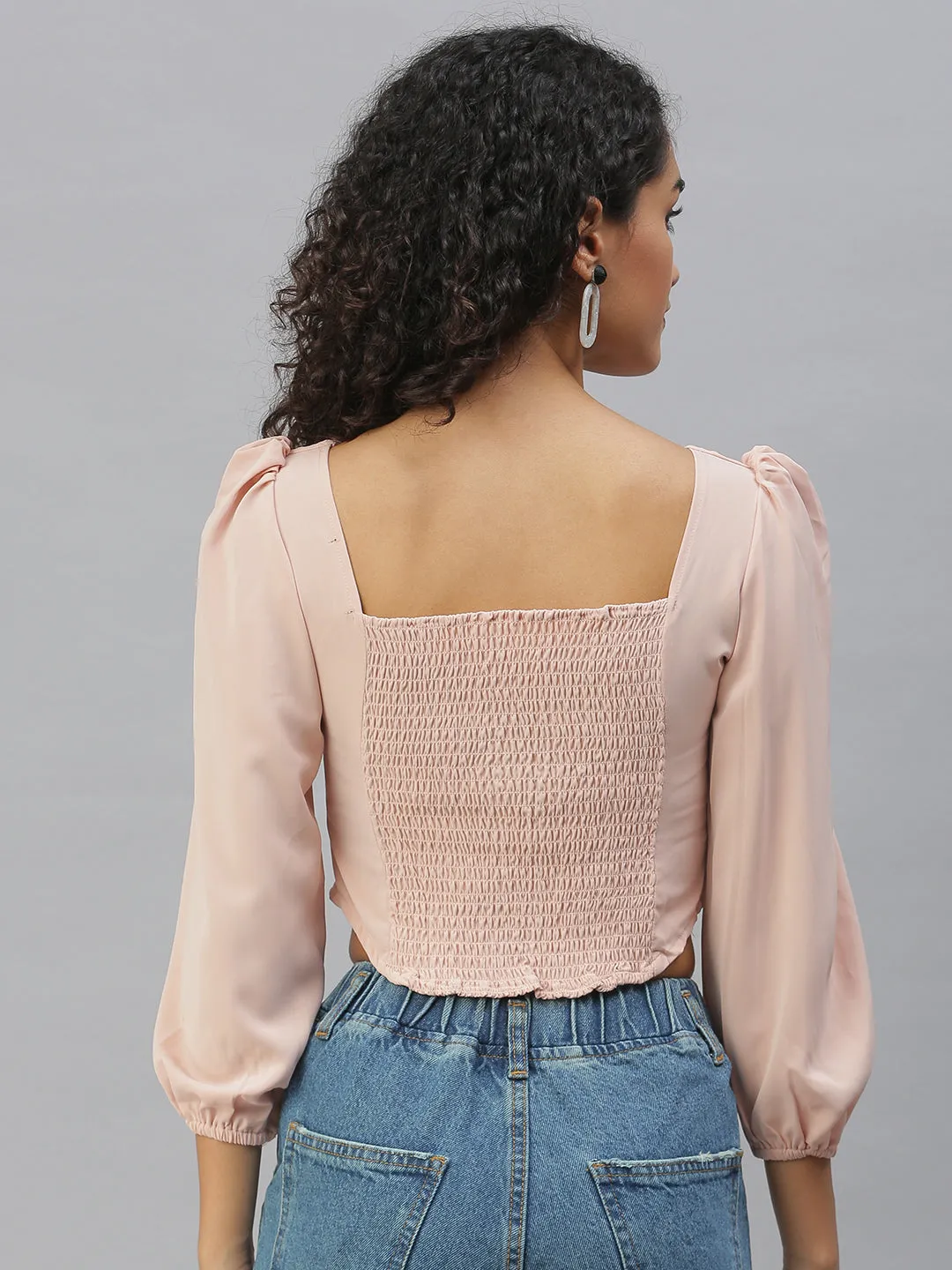 Women's Peach Solid Crop Tops