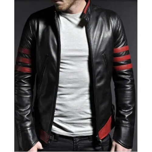 X-Men Origins Wolverine Red Black Leather Jacket, Men's Leather Jacket