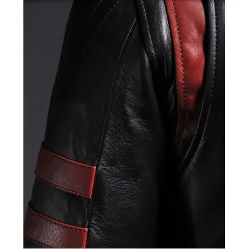 X-Men Origins Wolverine Red Black Leather Jacket, Men's Leather Jacket