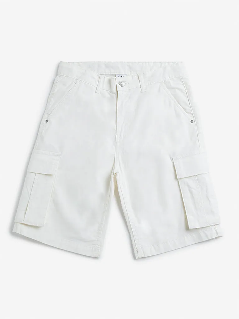 Y&F Kids Off-White Mid Rise Relaxed Fit Shorts