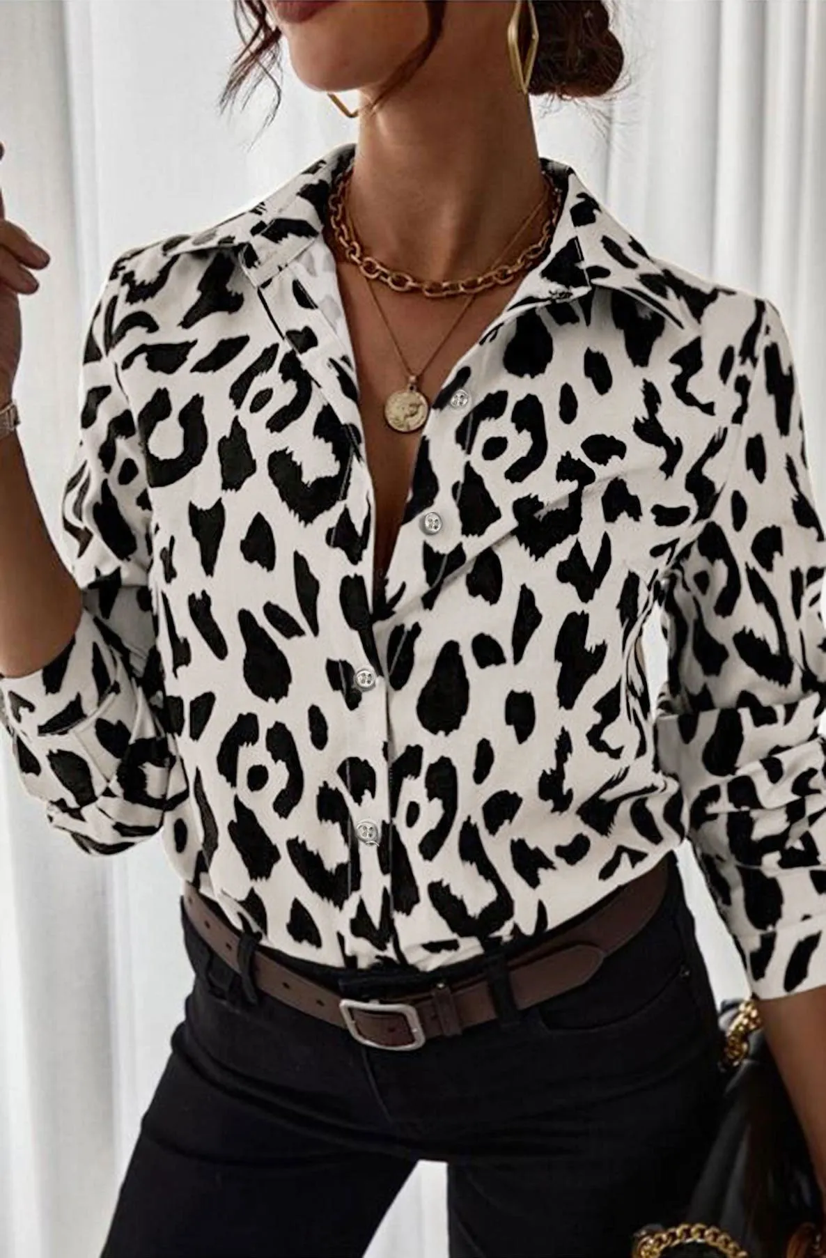 Yulia Leopard Print Shirt Top-Stone